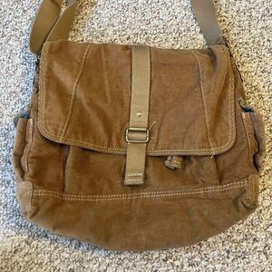 Fossil Brown Corduroy Crossbody Messenger Handbag Adjustable Strap Y2K Purse